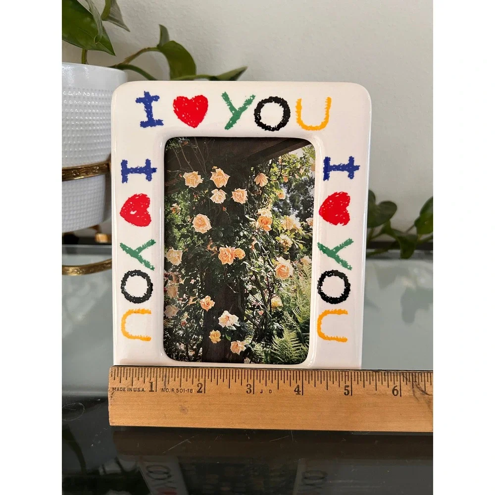 Vintage Fetco 90s Ceramic I Love You Picture Photo Frame Crayon Letters